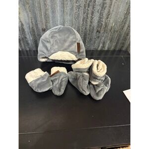 JJ Cole Baby Hat, Mitten and Booties Set Grey Sherpa Lined